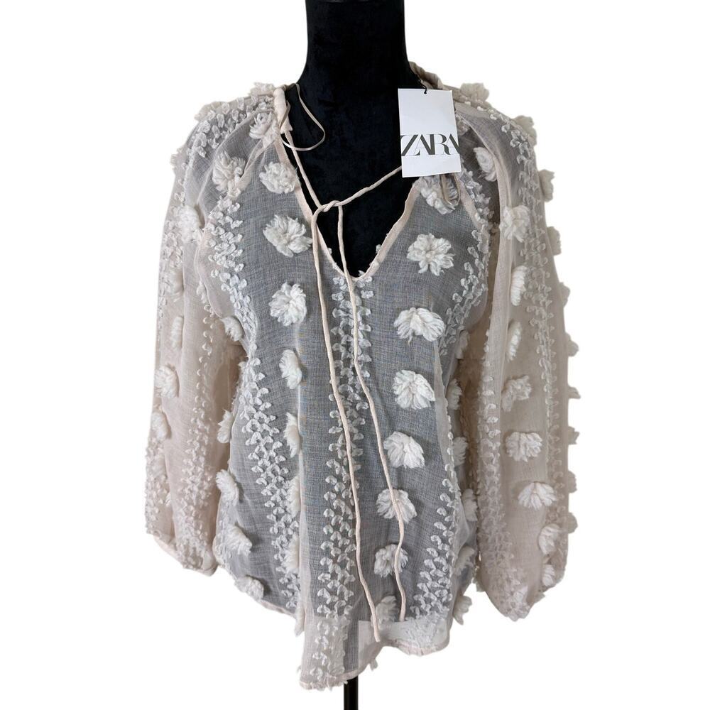 Charming Zara Light Pink Floral 3D Appliqué Blouse XS